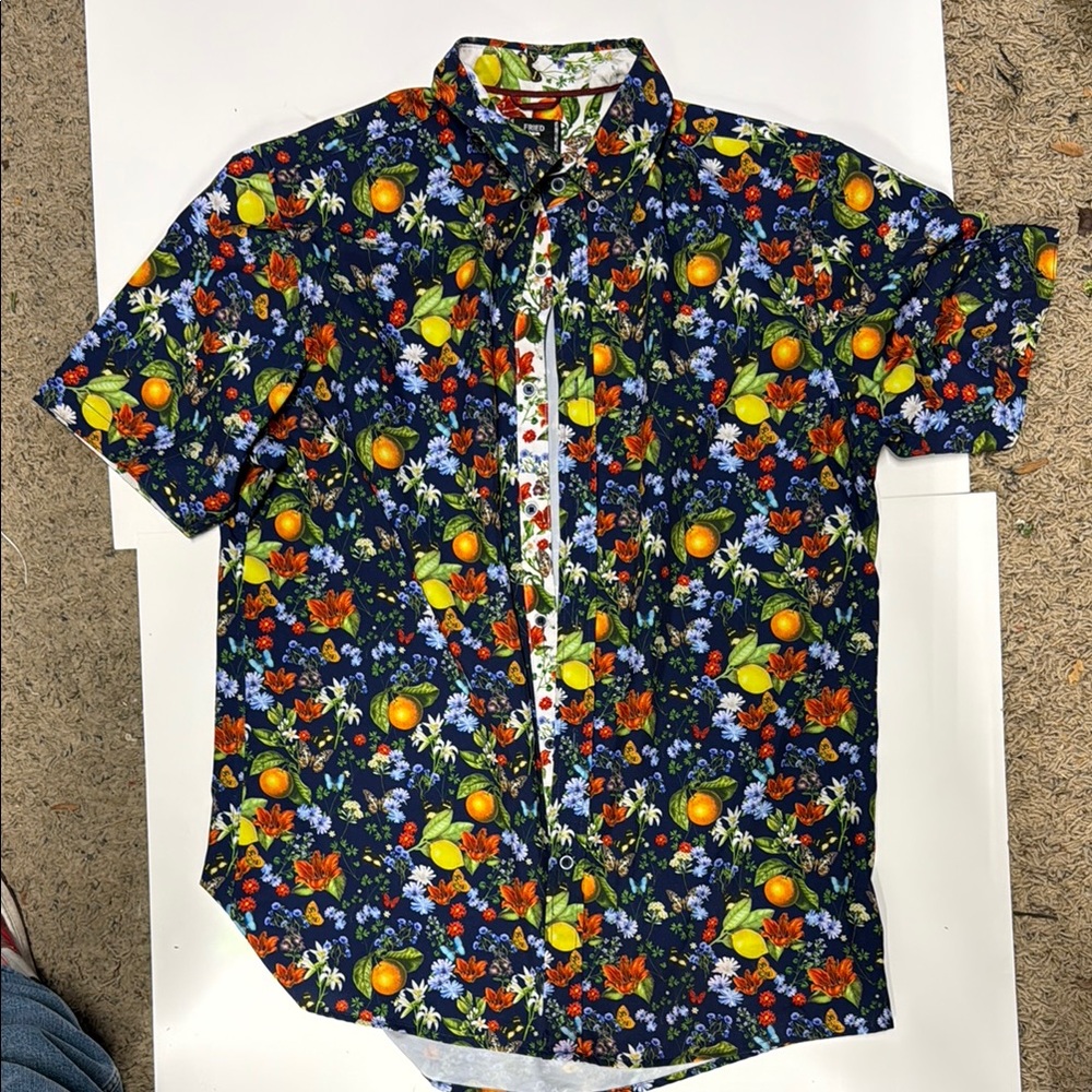 Blue and Black Floral Casual Button Down Shirt